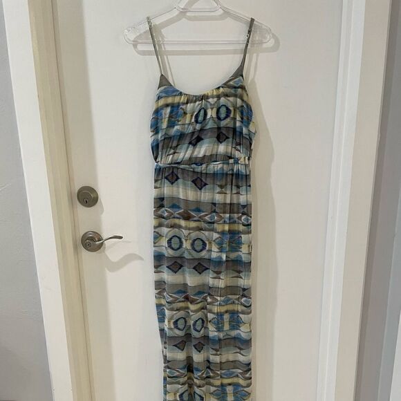 QSW QUICKSILVER blue white yellow tribal print empire waist maxi dress XS - Picture 5 of 11